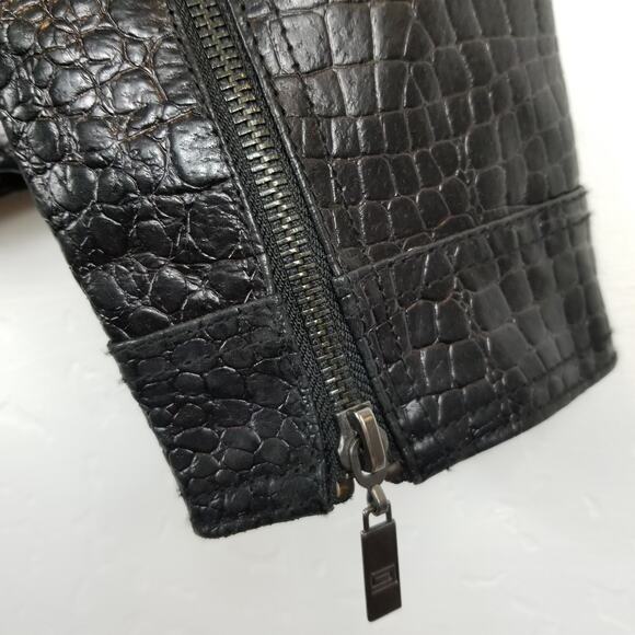 Pamela McCoy Croc Embossed Rhinestone Studded Black Leather Moto Jacket Size XS - Picture 7 of 11
